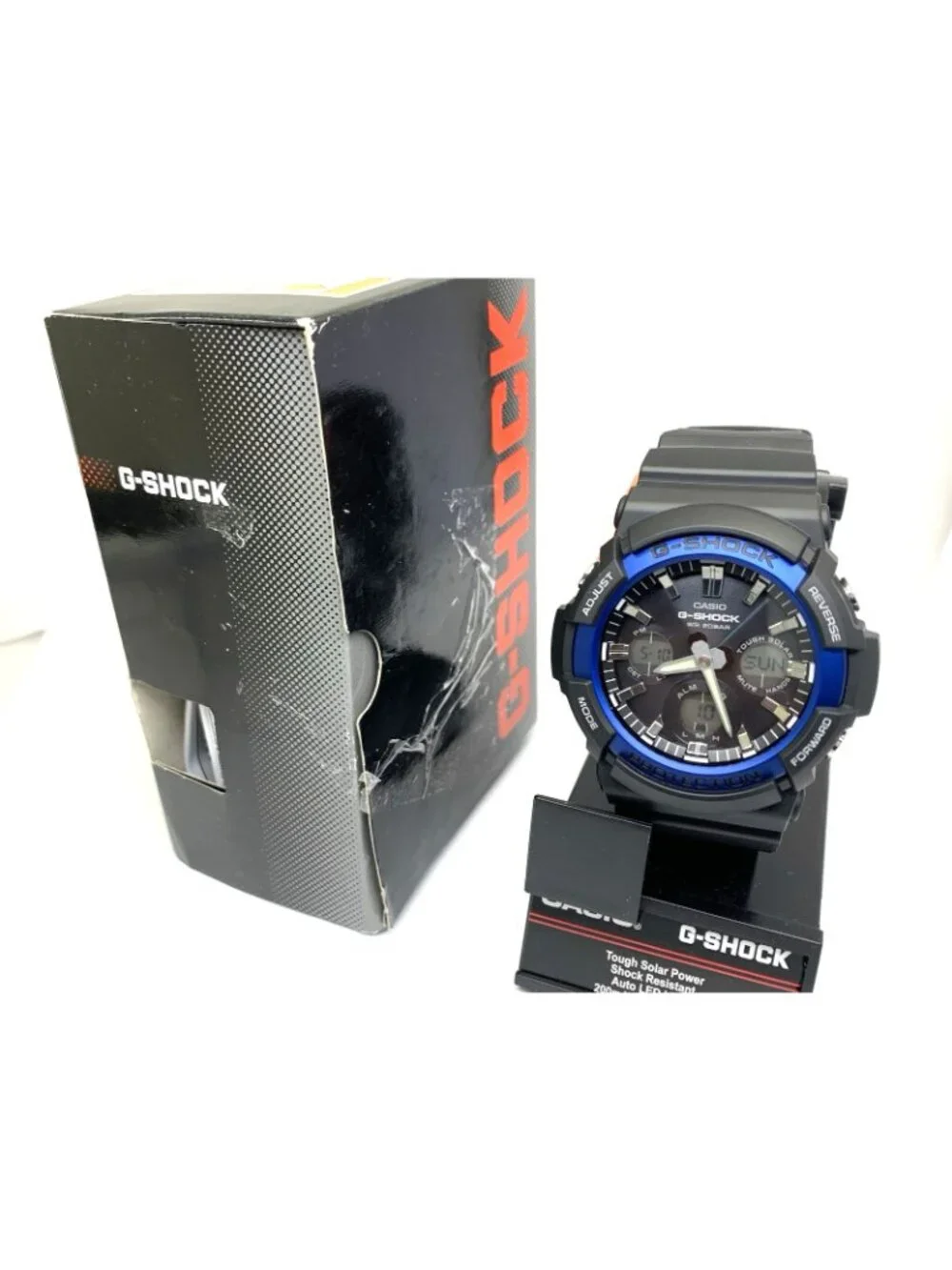 Casio Mens Watch G-Shock GAS100 Black Blue Resin Analog Digital Tough Solar 5445